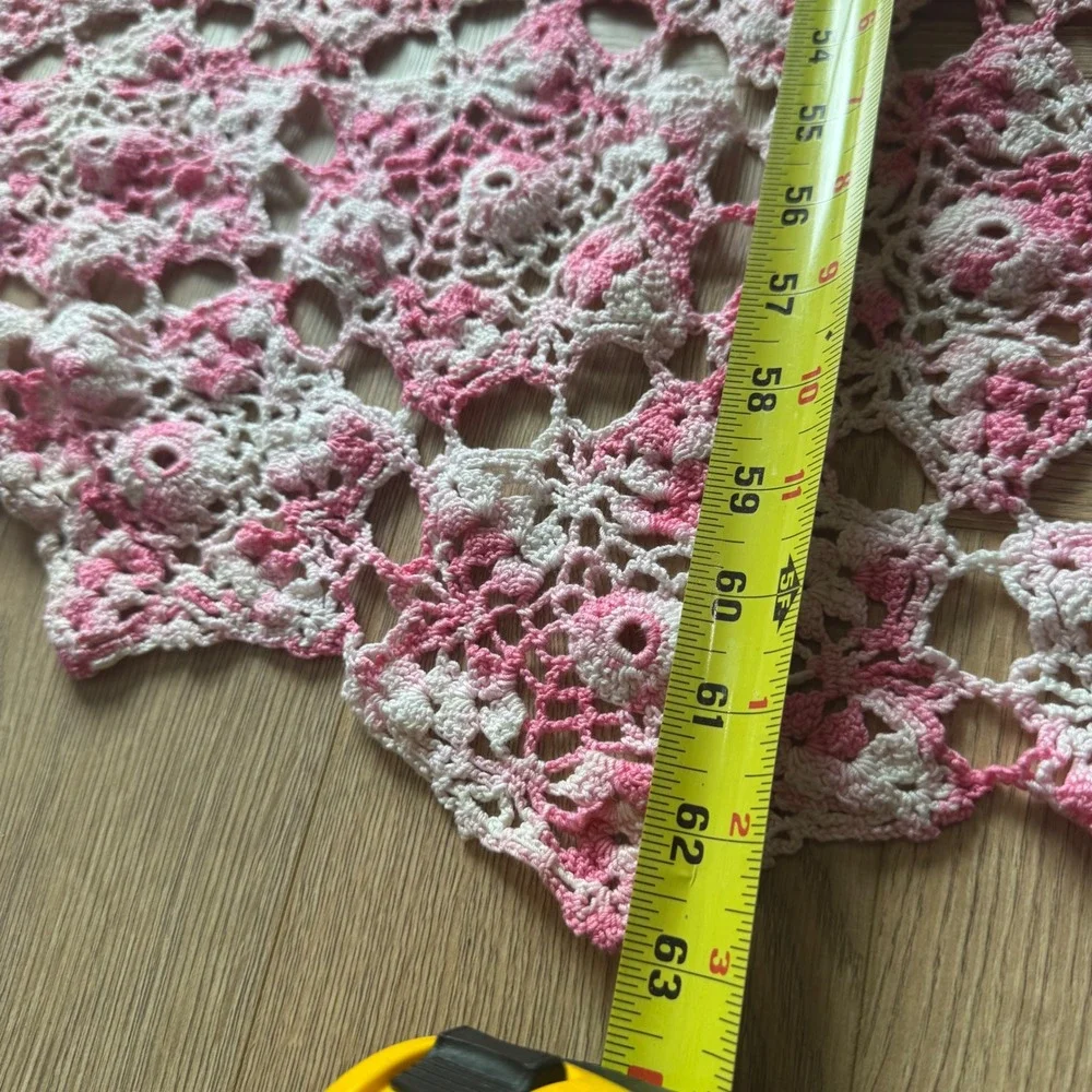 Vintage Crochet Bedspread Coverlet Pink Floral Lace 91